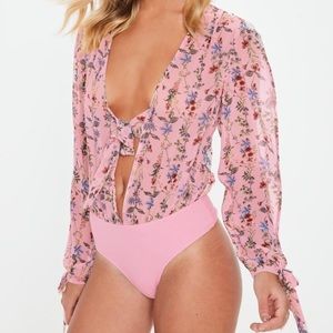 Missguided Tie Front Floral Bodysuit
